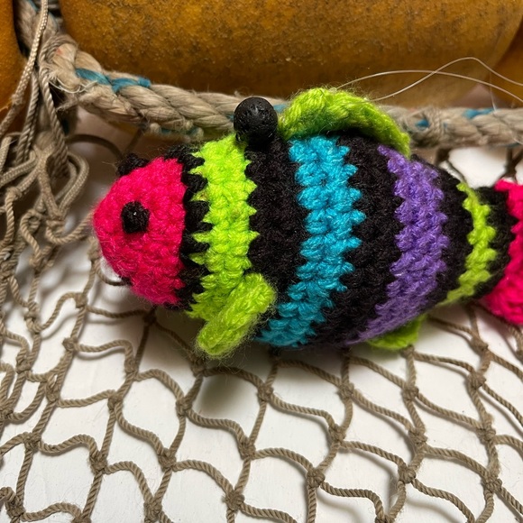 Crochet  Small Pink Faced Fish Lava Bead Essential Oil Diffuser Ornament SK - Picture 2 of 3